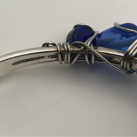 VTG Curved Fork Cutlery Bracelet w Wire Wrapped Glass Bead Accents 7” C & 2” D - Picture 4 of 10